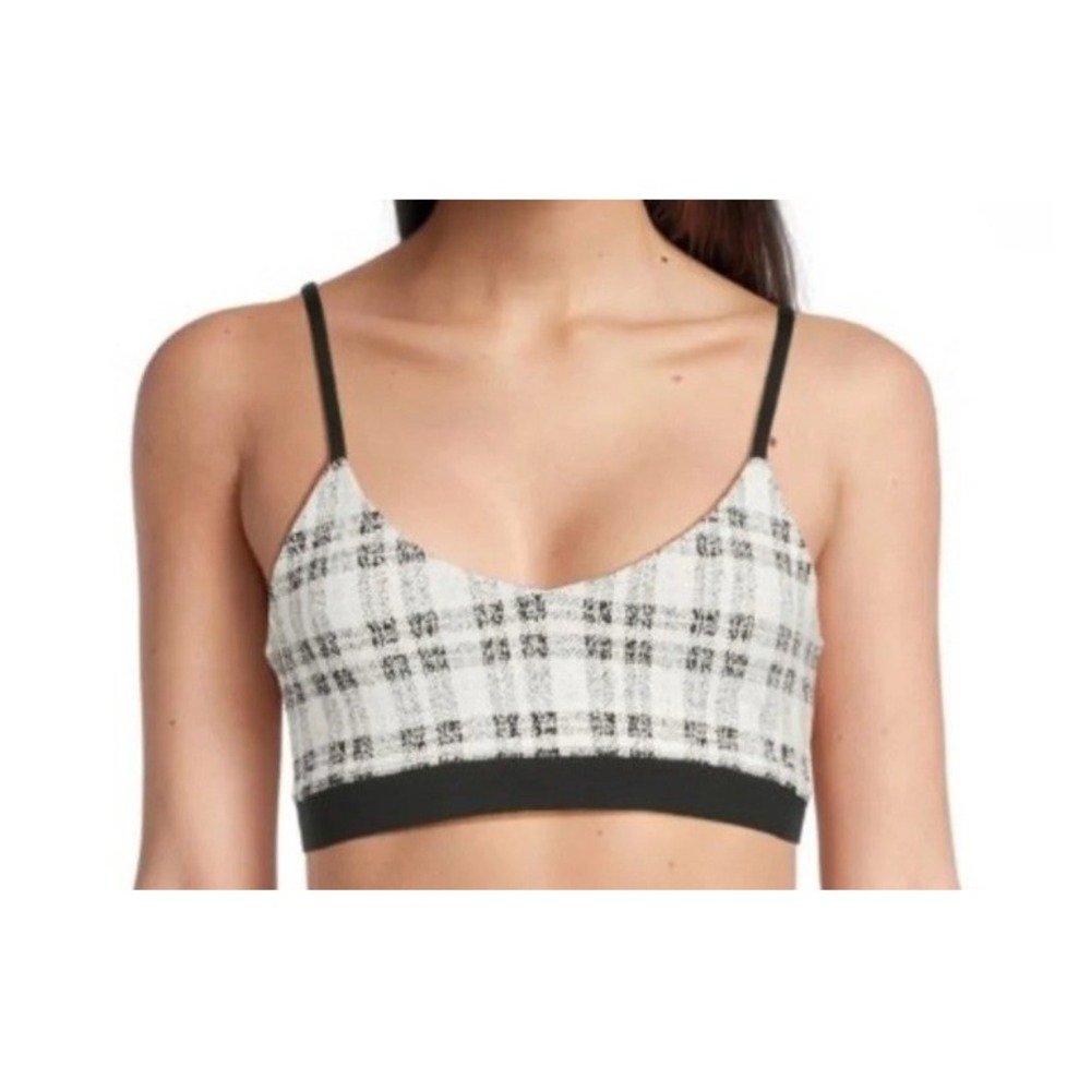 Beach Riot Womens M Georgia Bra Top in Ivory Plaid Jacquard